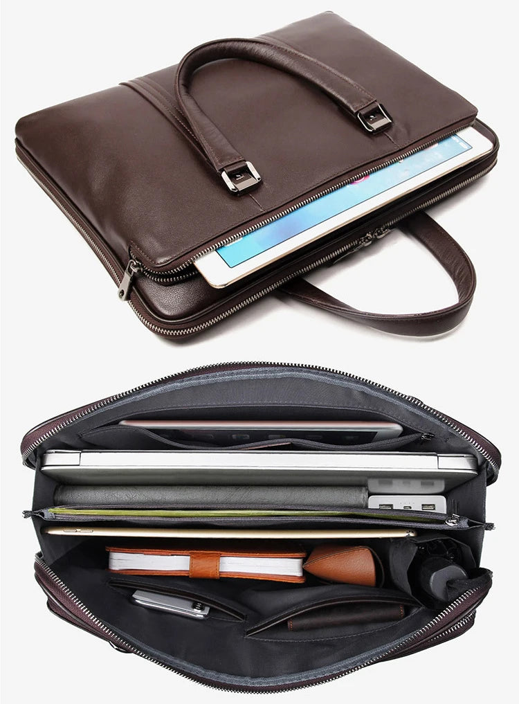 Genuine Leather 15.6" Laptop Briefcase Black