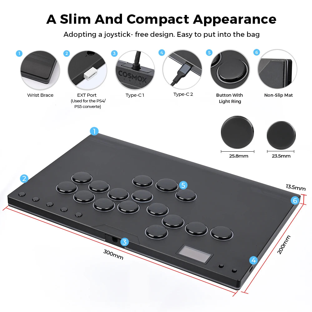 Aluminium Leverless Hitbox Controller for PC and PS5 Blue
