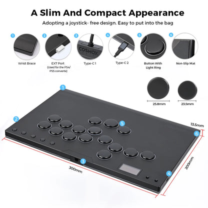 Aluminium Leverless Hitbox Controller for PC and PS5 Blue
