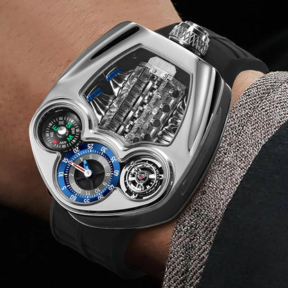 Multifunction Sports Quartz Watch 50ATM Waterproof Silicone Band
