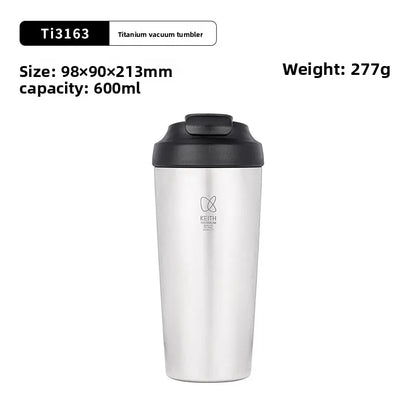 600ml Titanium Vacuum Thermos Cup Insulated Travel Mug Straw