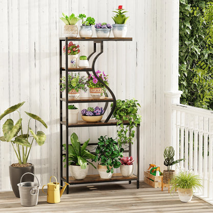 Industrial 5-Tier Flower Pot and Bookshelf Stand