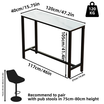 White Sintered Stone Bar Table with Black Metal Frame