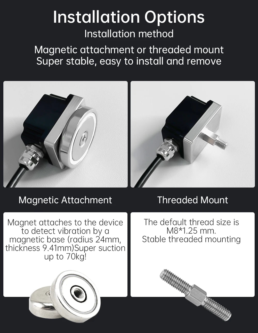 3-Axis Vibration Sensor WTVB02NP Magnetic Mount