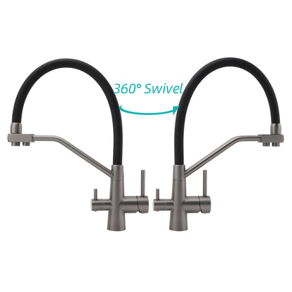 3 Way Kitchen Mixer Tap Brushed Nickel Swivel Spout