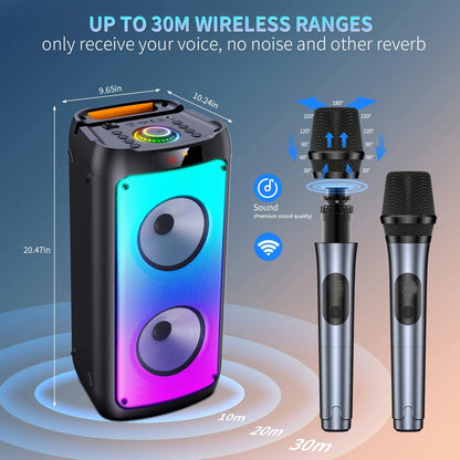 Portable Bluetooth Karaoke Speaker with Dual Microphones & LED Lights