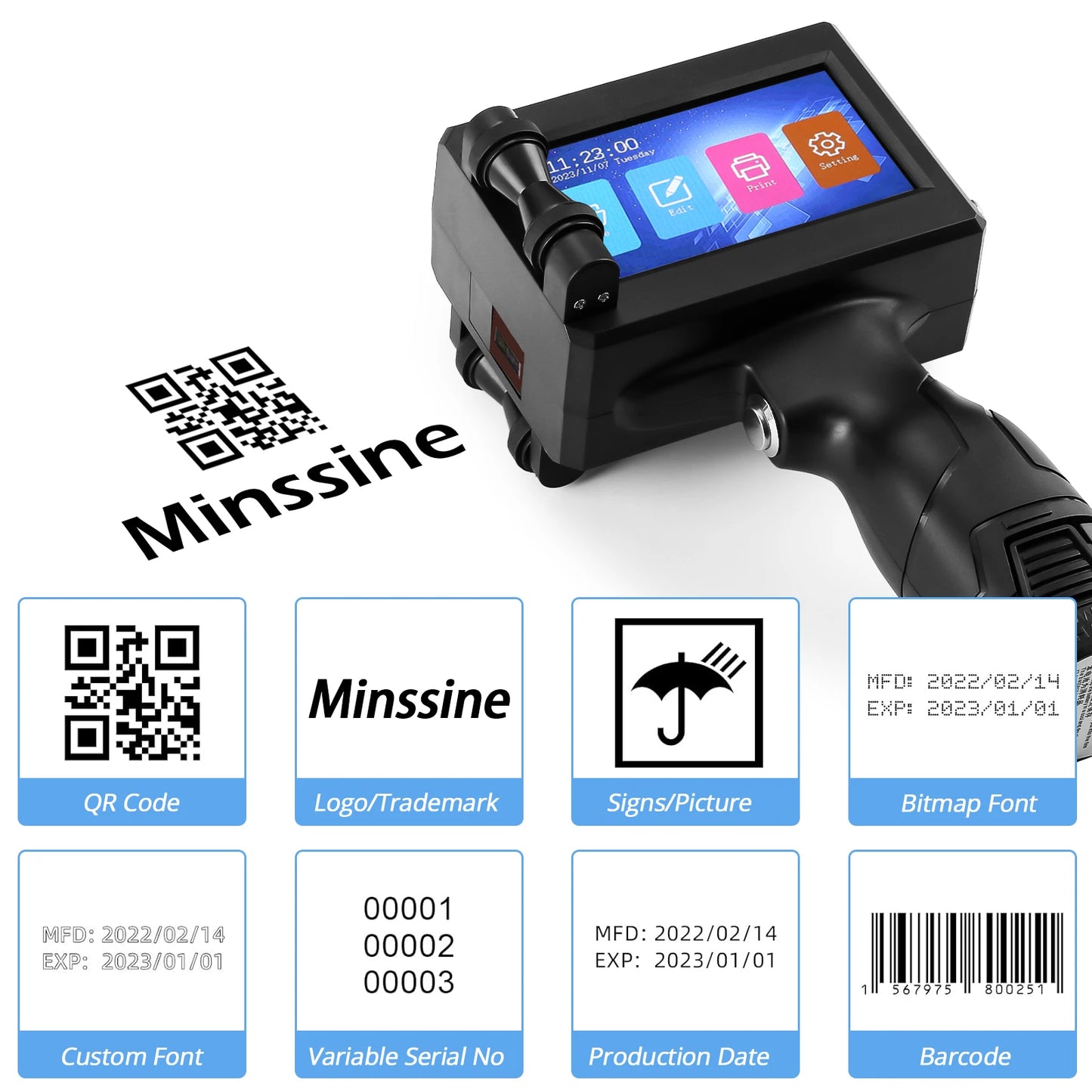 Handheld Batch Date and Barcode Inkjet Printer 12.7mm