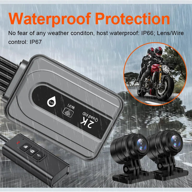2K Motorcycle Dash Cam Front & Rear Wi-Fi GPS 128GB