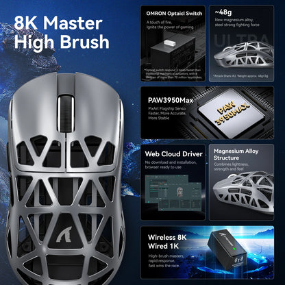 R2 8K Wireless Gaming Mouse Lightweight Magnesium Alloy