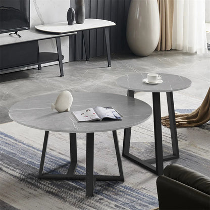 2-Piece Round Marble Nesting Coffee Table Set