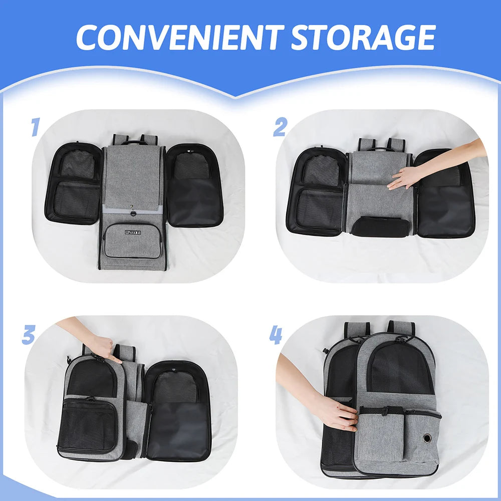 Pet Carrier Bag Foldable Double Shoulder Travel Backpack Blue
