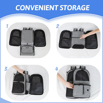 Pet Carrier Bag Foldable Double Shoulder Travel Backpack Blue