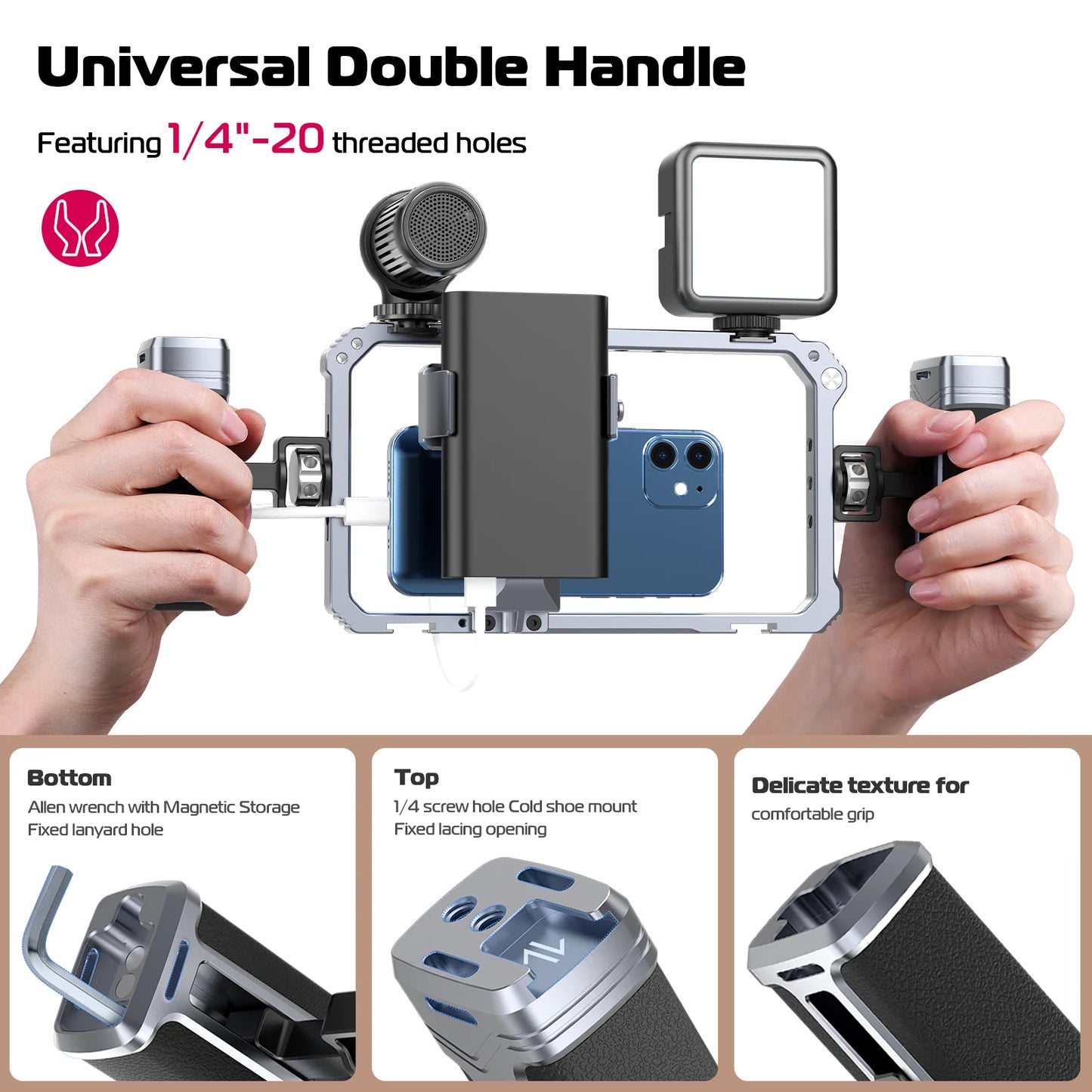 Phone Video Rig Cage with Dual Handles Stabilizer