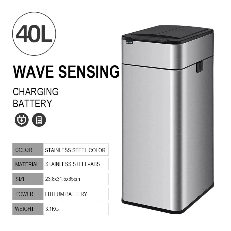 40L Automatic Touchless Kitchen Trash Can Silver