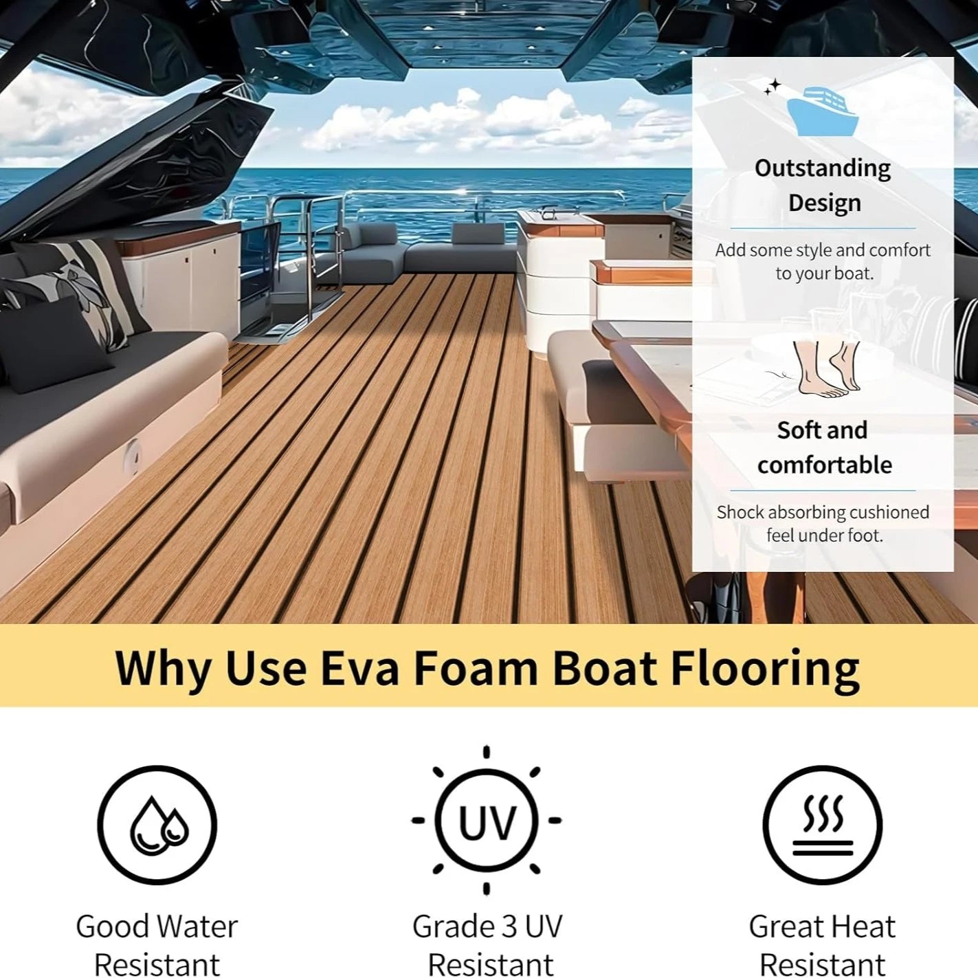 Self Adhesive Marine Flooring Faux Teak EVA Foam Sheet