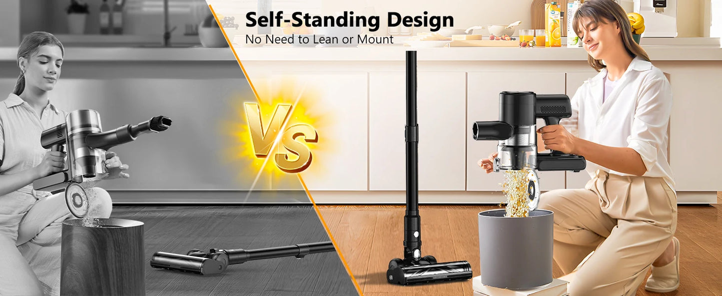 Self-Standing Cordless Vacuum 55Kpa 55Mins Battery with Wall Mount