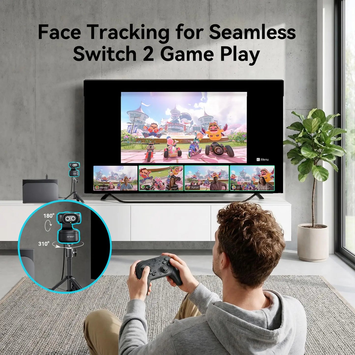 2K AI Tracking Webcam 1080P 60FPS Autofocus PTZ Camera