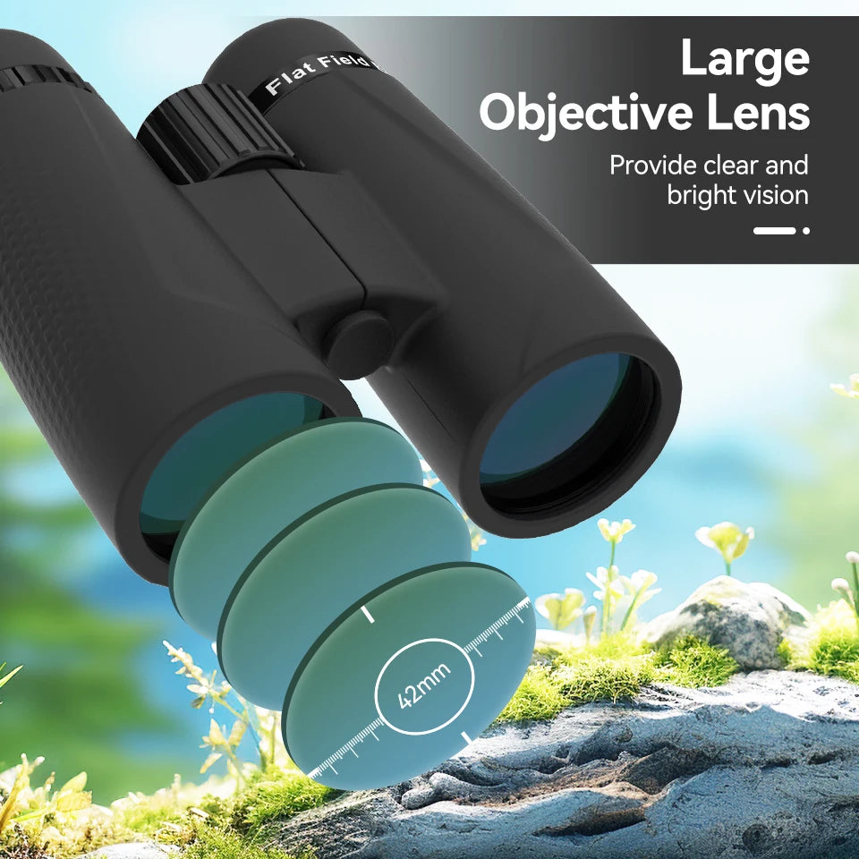 8x42 HD Binoculars with Flat-Field Optics for Outdoor Use