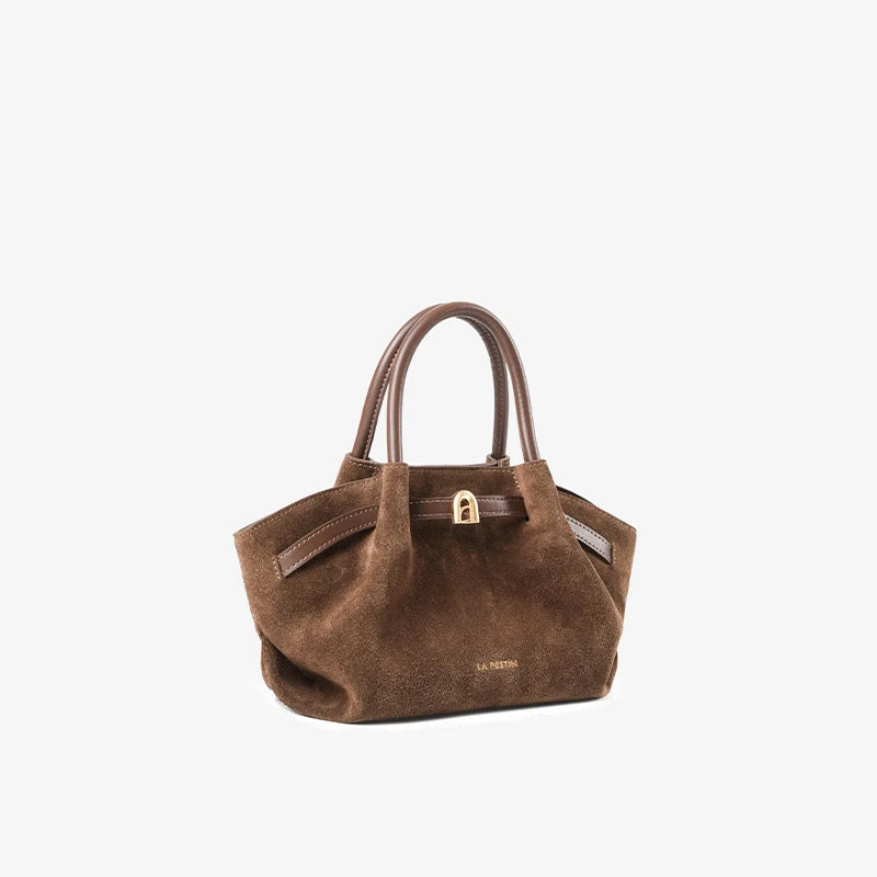 Soft Brown Suede Crossbody Purse with Classic Bucket Design