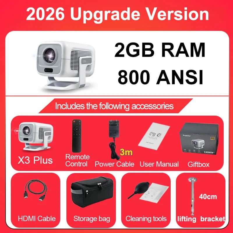 Portable 4K Projector Native 1080P 600 ANSI Android Auto Focus
