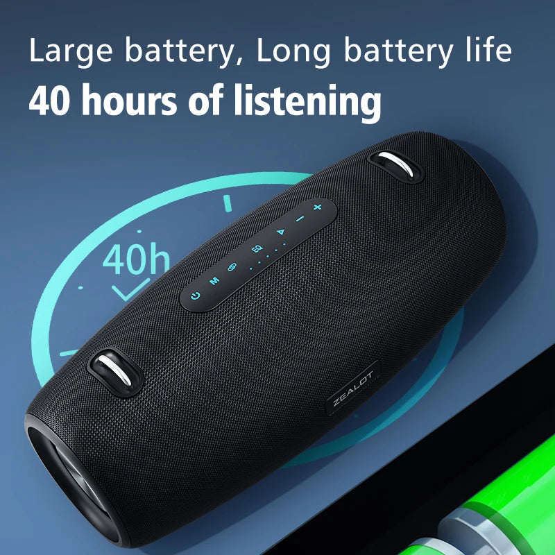 Portable Waterproof Wireless Speaker Blue with Strap 40H Playtime