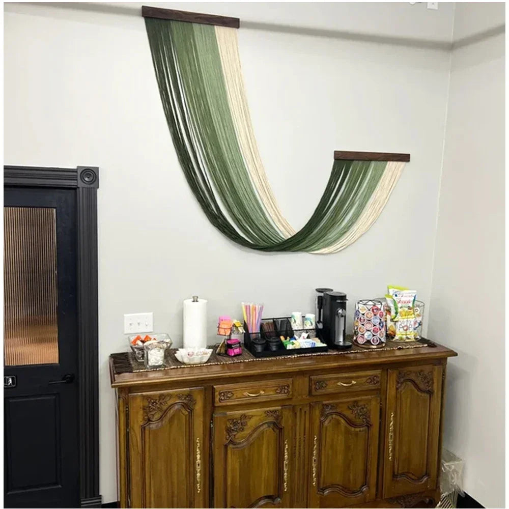 Green Boho Tassel Wall Tapestry Hand Woven Curtain Decor