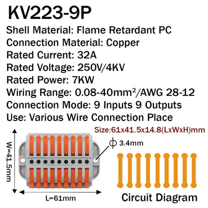 50pcs 9 Way Wire Connectors Compact Terminal Block