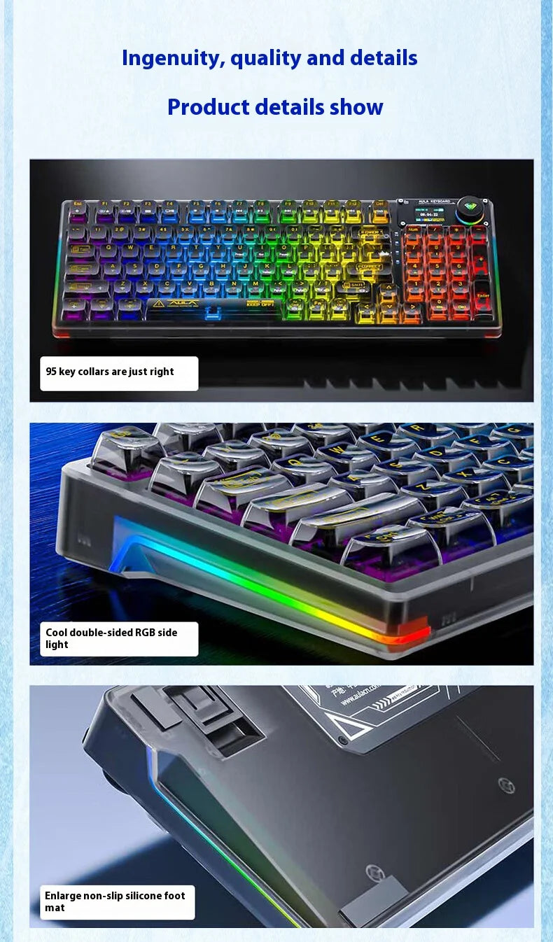 Wireless Hot-Swappable RGB Mechanical Keyboard 2.4G Screen Black