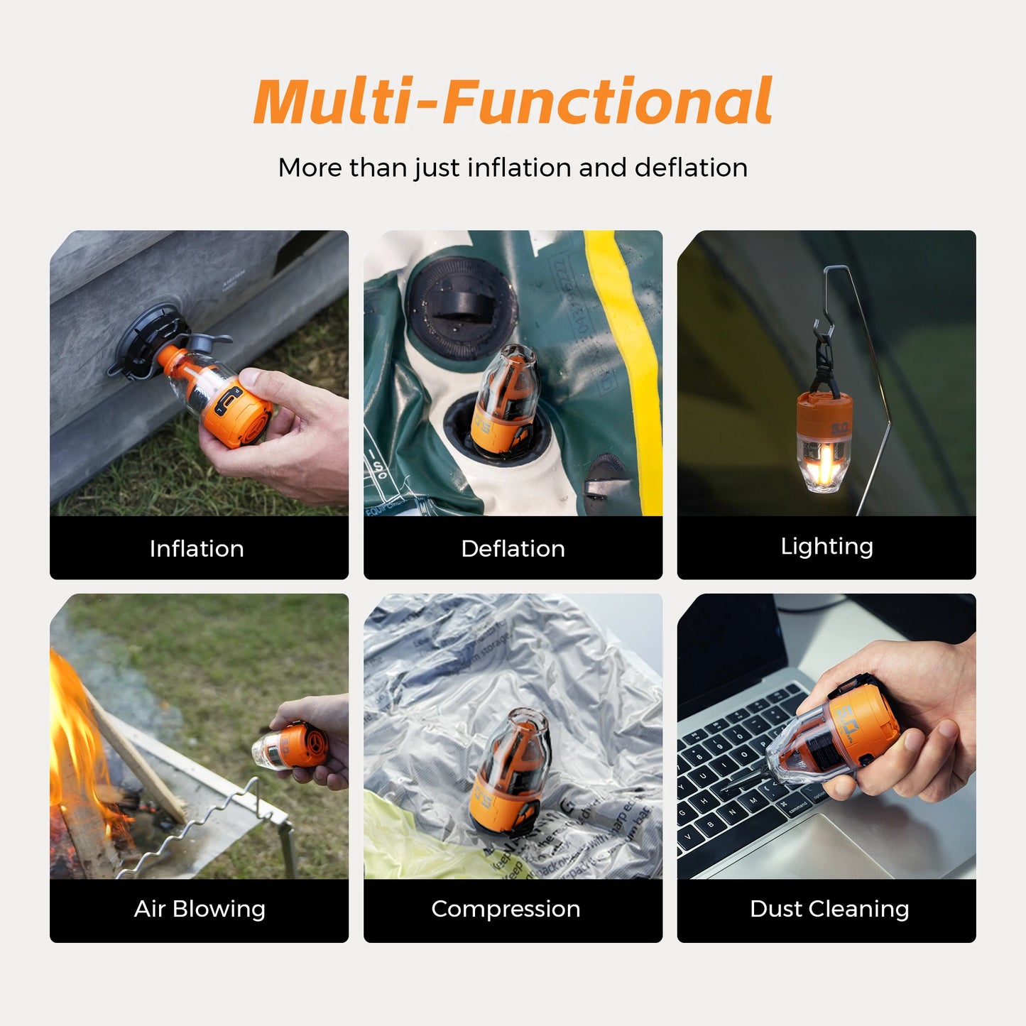 Compact Air Pump for Beds and Bags Orange