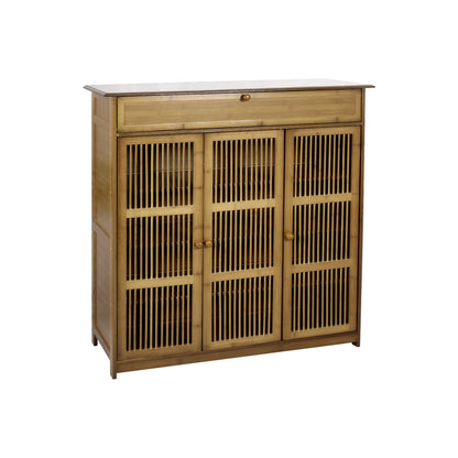 Slim Bamboo Shoe Rack Cabinet with Three Hollow Doors