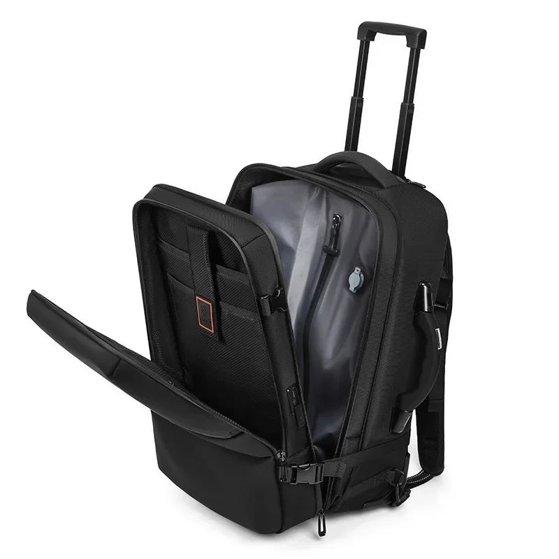 Wheeled Carry-On Business Backpack with Pump and Trolley Handle