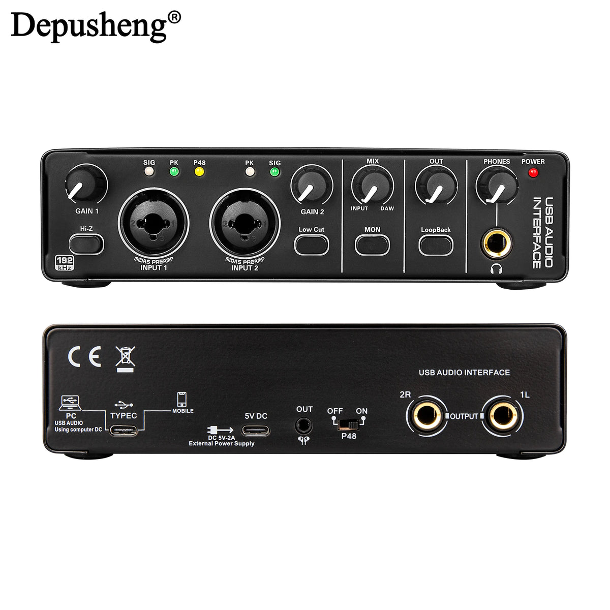USB-C Audio Interface Sound Card for Live Recording