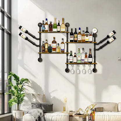 Pipe Bar Liquor Shelf with Wine Glass Holder