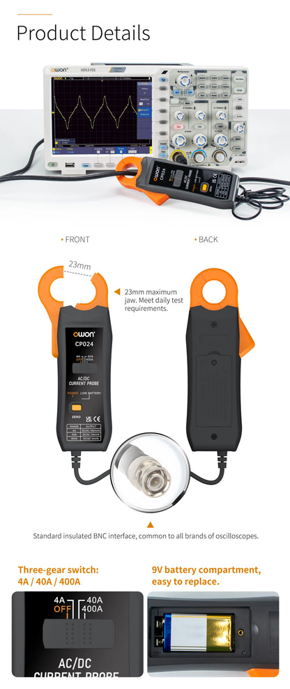 High Precision 400A Current Clamp Probe with 23mm Jaw