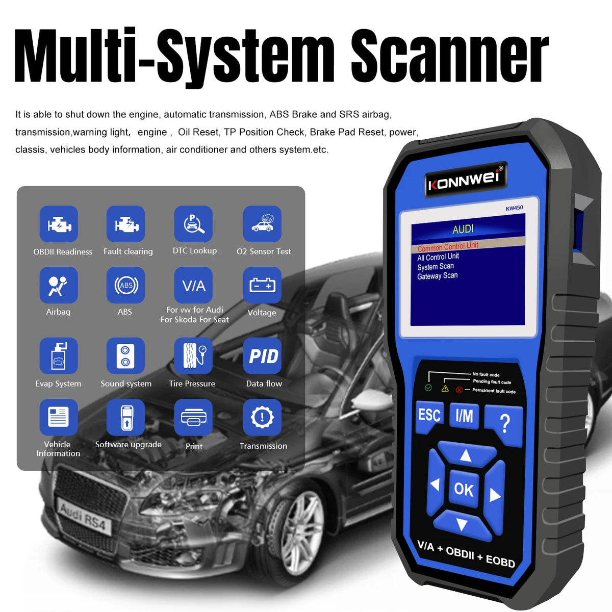 Professional VAG OBD2 Scanner ABS SRS DPF TPMS EPB Reset