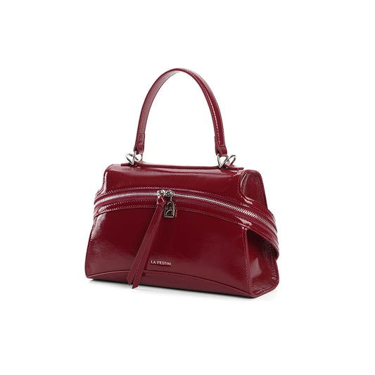 Burgundy Leather Crossbody Shoulder Bag with Suede Detail