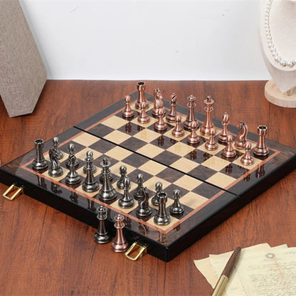15-Inch Luxury Metal Chess Set with Folding Board