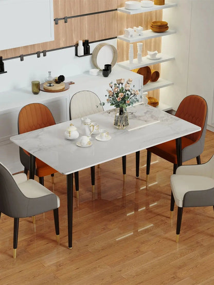 Glossy White Marble Dining Table 4–6 Seat with Metal Frame