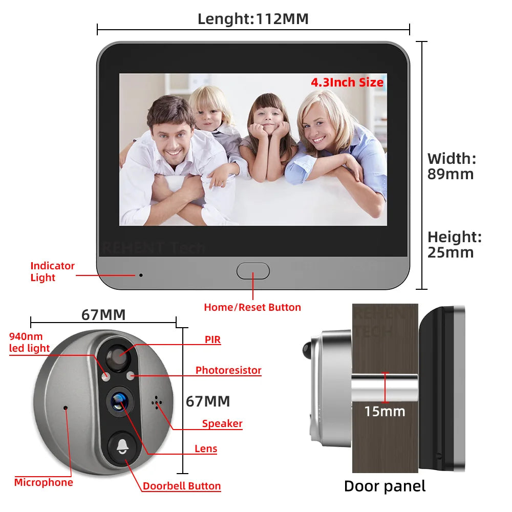 Wireless Peephole Camera 128G with Night Vision and PIR