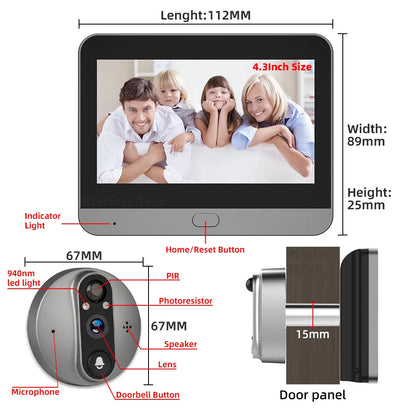 Wireless Peephole Camera 128G with Night Vision and PIR