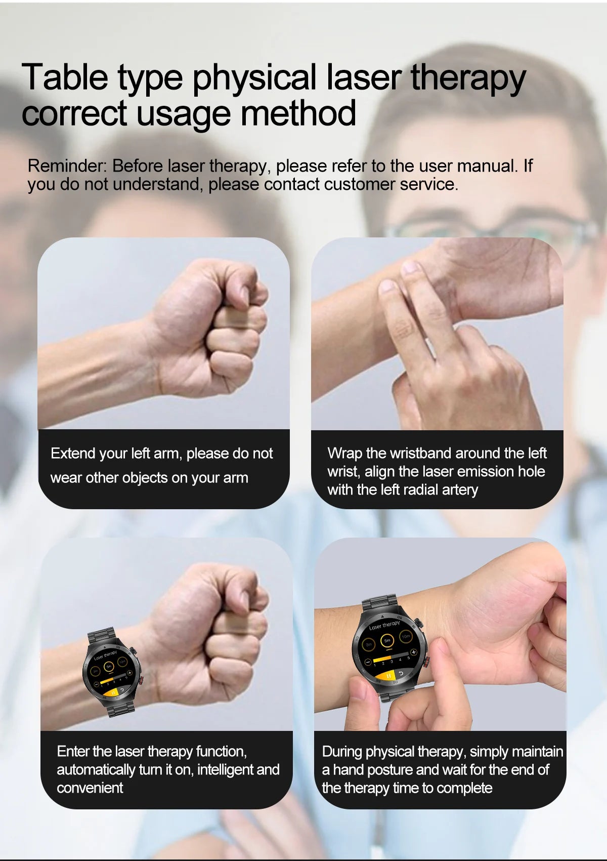 Steel Smart Health Watch with ECG and Laser Therapy Black