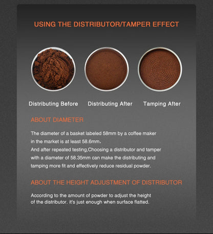 Coffee Distributor 58.35mm and Tamper Set for Barista Precision