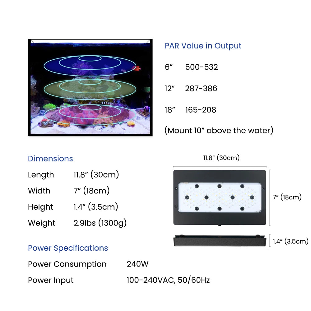240W LED Aquarium Light Blue SPS LPS with Bracket