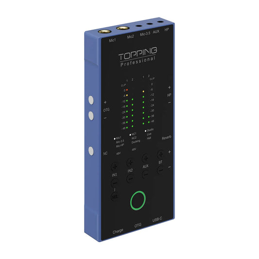 Compact Blue Audio Interface for Recording & Live Streaming