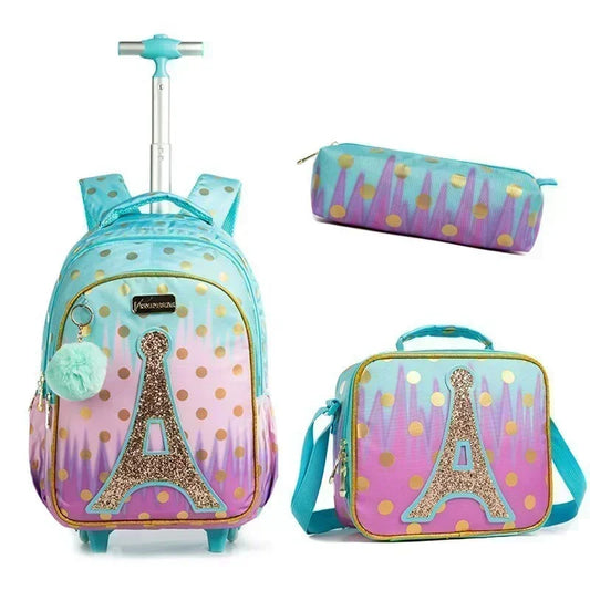 Children Backpack with Wheels and Lunch Box Combo
