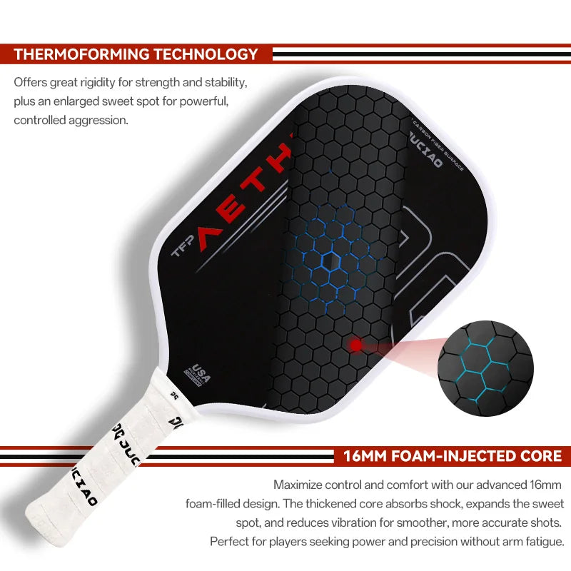 Green Carbon Fiber Pickleball Paddle 16mm for Spin Control