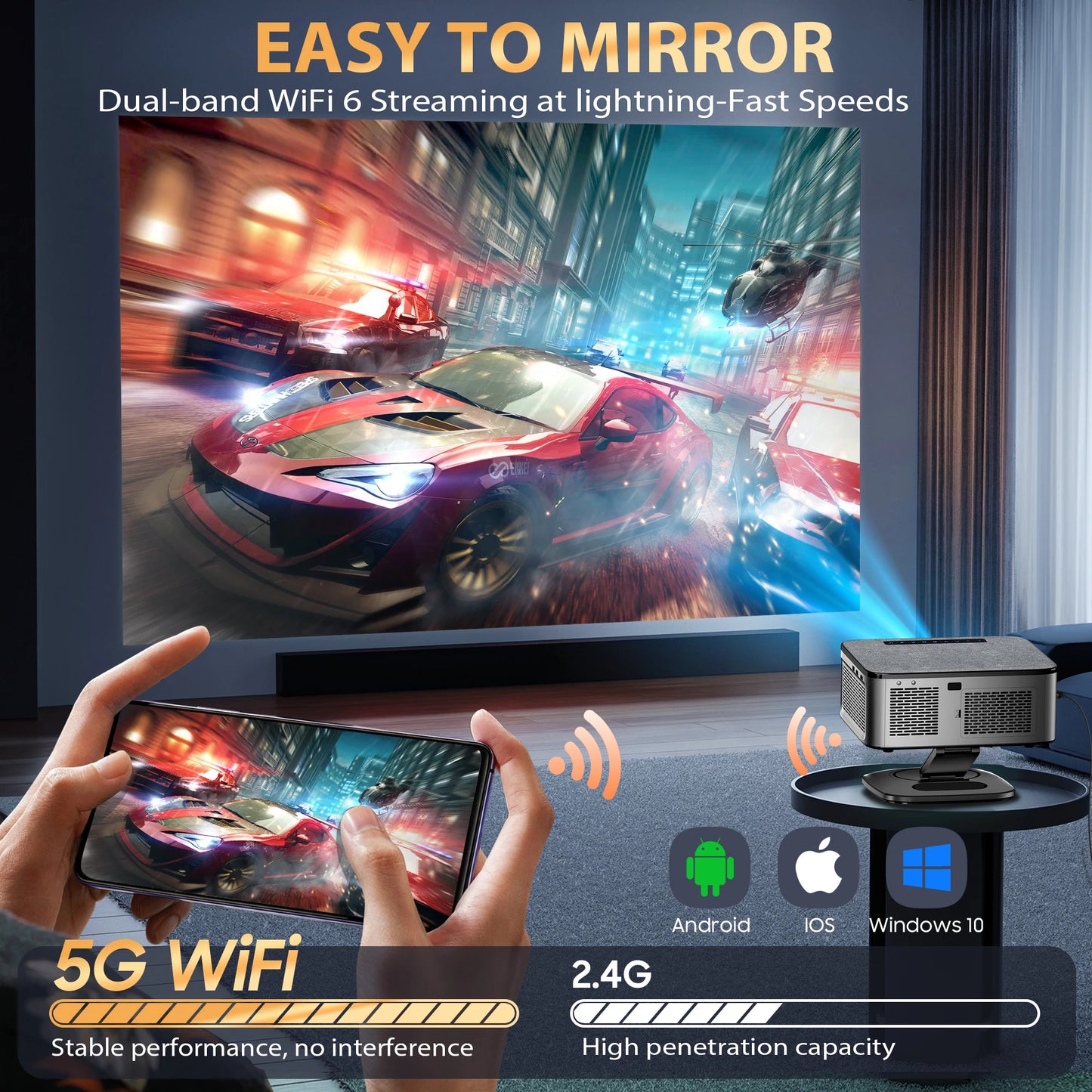 2000 ANSI 4K Smart Projector Android 12 Home Theater