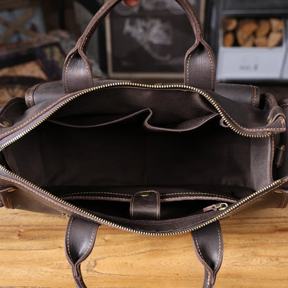 14” Genuine Leather Laptop Briefcase Vintage Messenger Bag