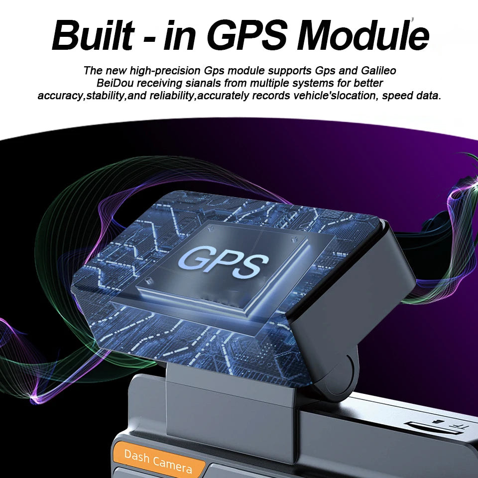 4K Dash Cam Dual Lens GPS WiFi 3 Inch 1080P Rear Camera
