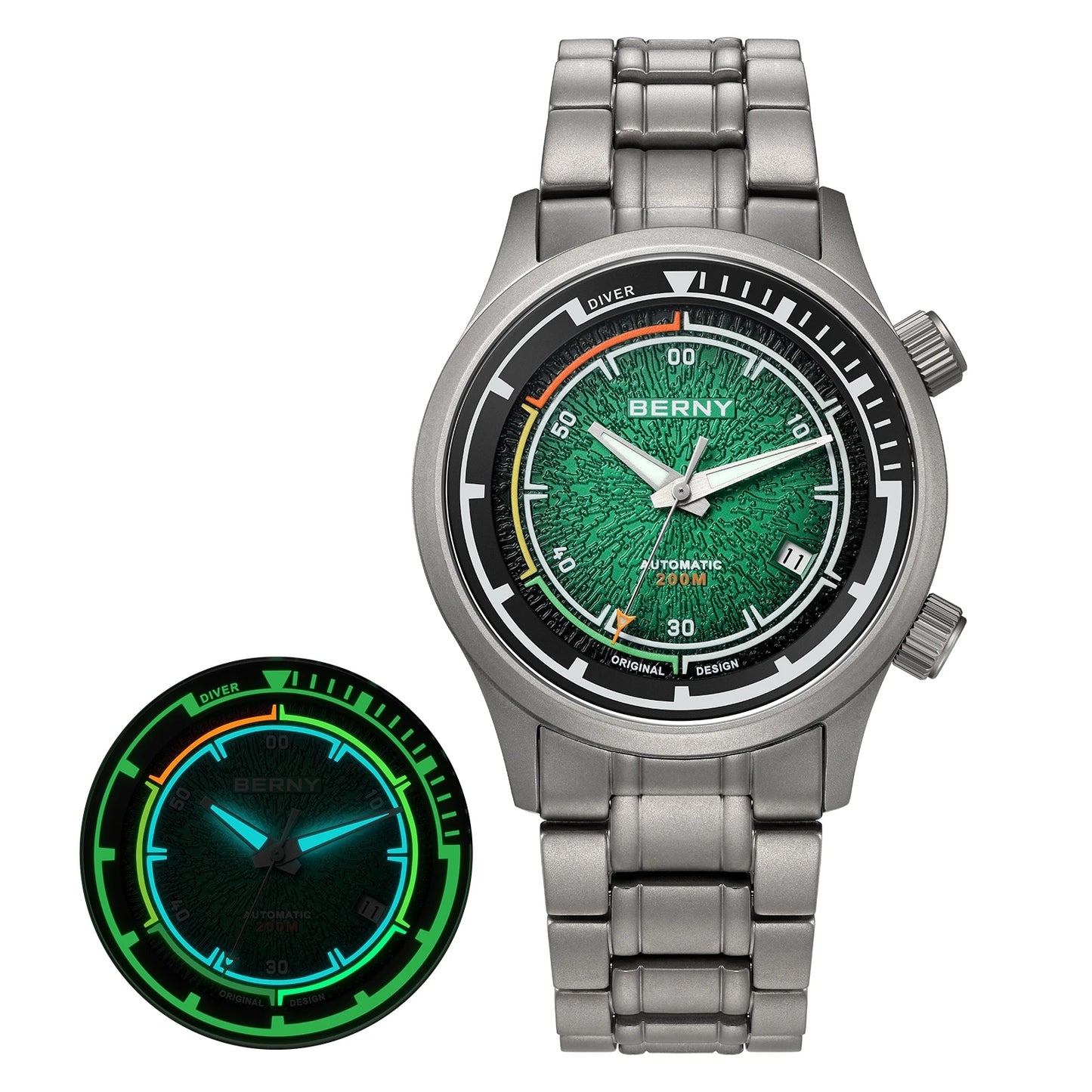 Automatic Diver Watch 20ATM  Super Luminous Green